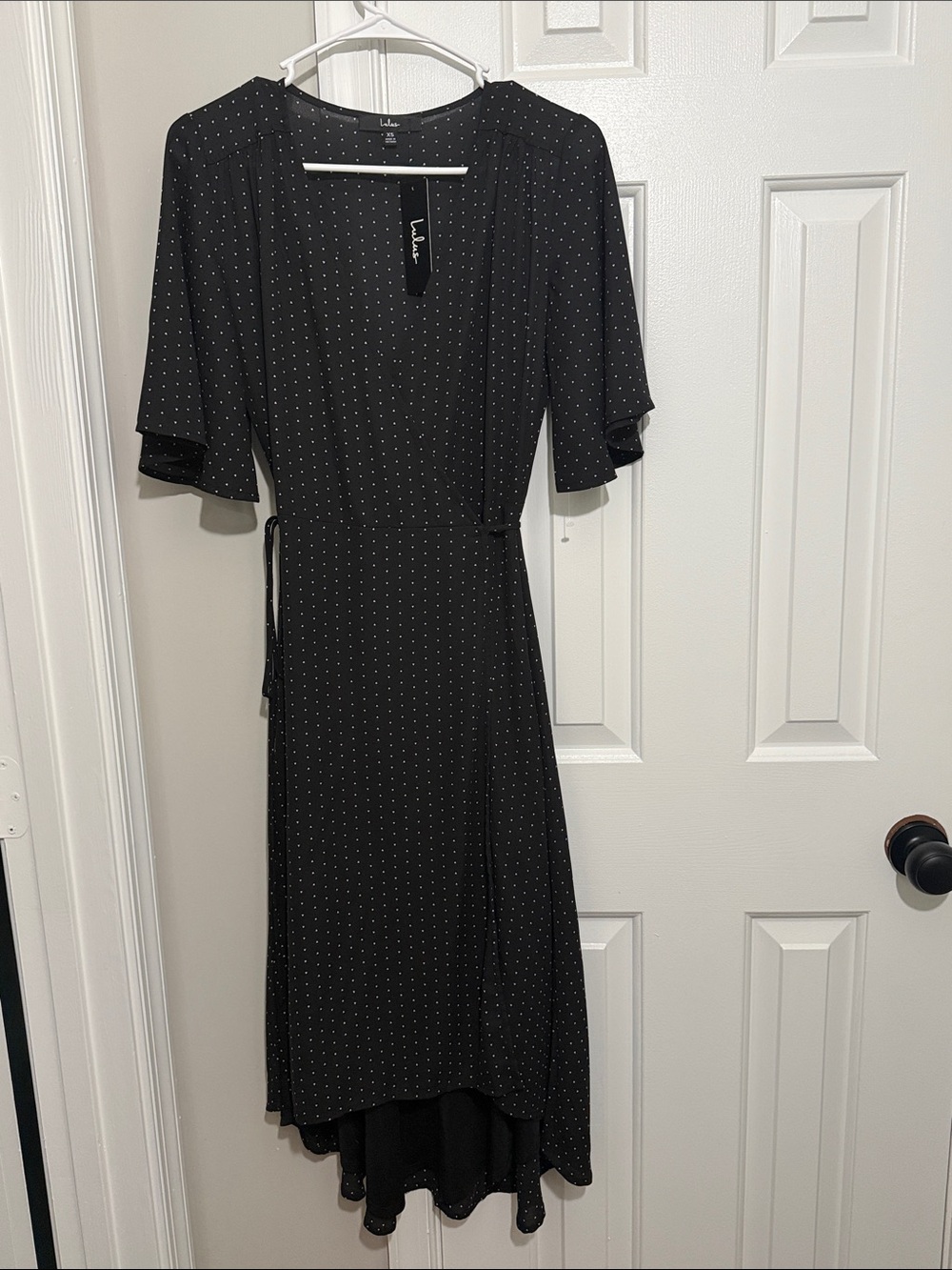 Lulu's Black Polka Dot High-Low Wrap Dress